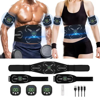 Portable EMS Muscle Stimulator Set – Electric Abdominal Belt & Arm