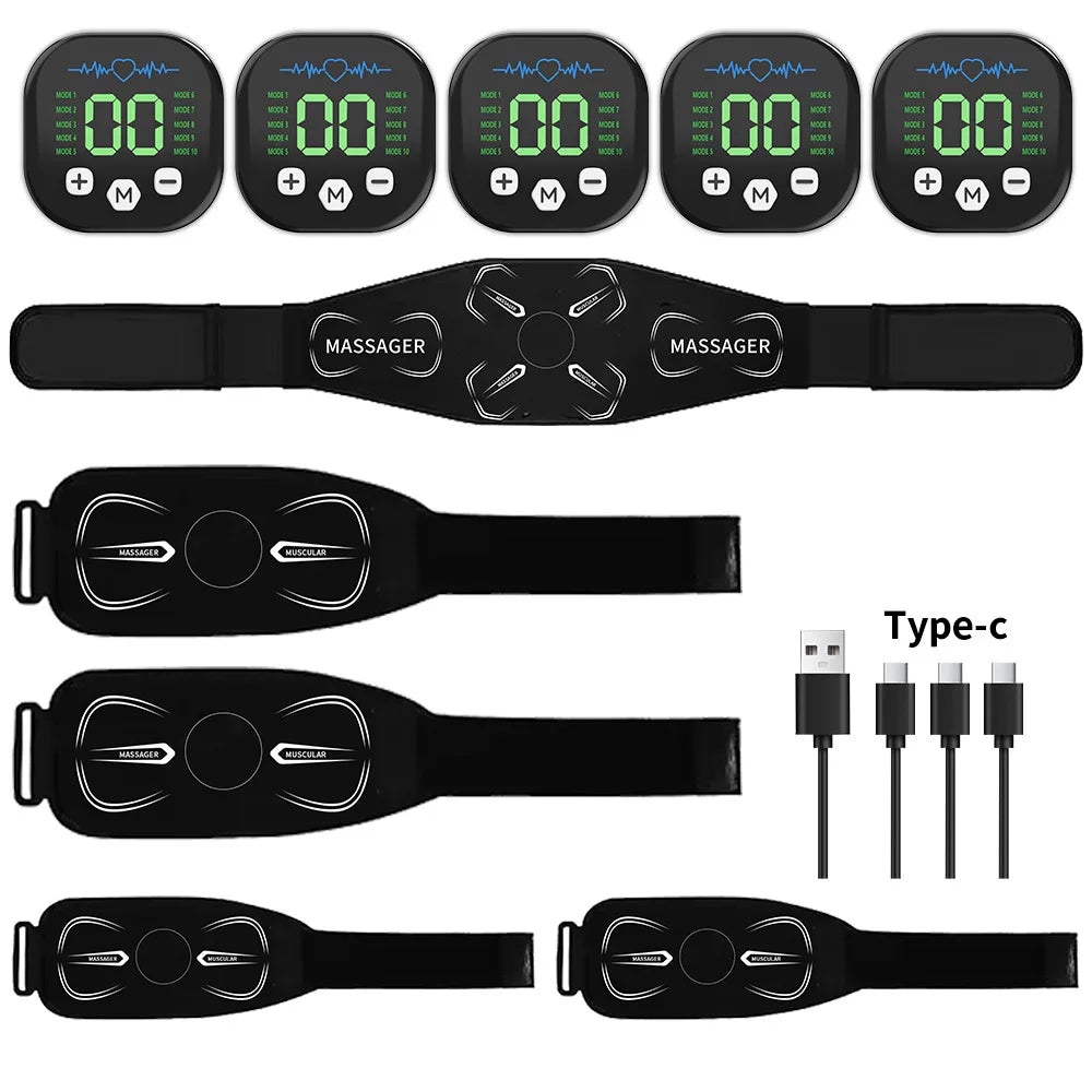 Portable EMS Muscle Stimulator Set – Electric Abdominal Belt & Arm